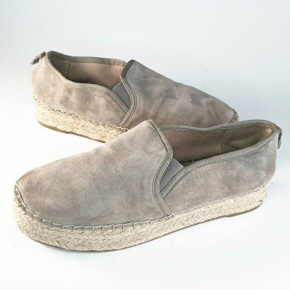 Sam Edelman Carrin Grey Taupe Suede Espadrille Platform Slip-on Flats Shoes 9 - Picture 1 of 11